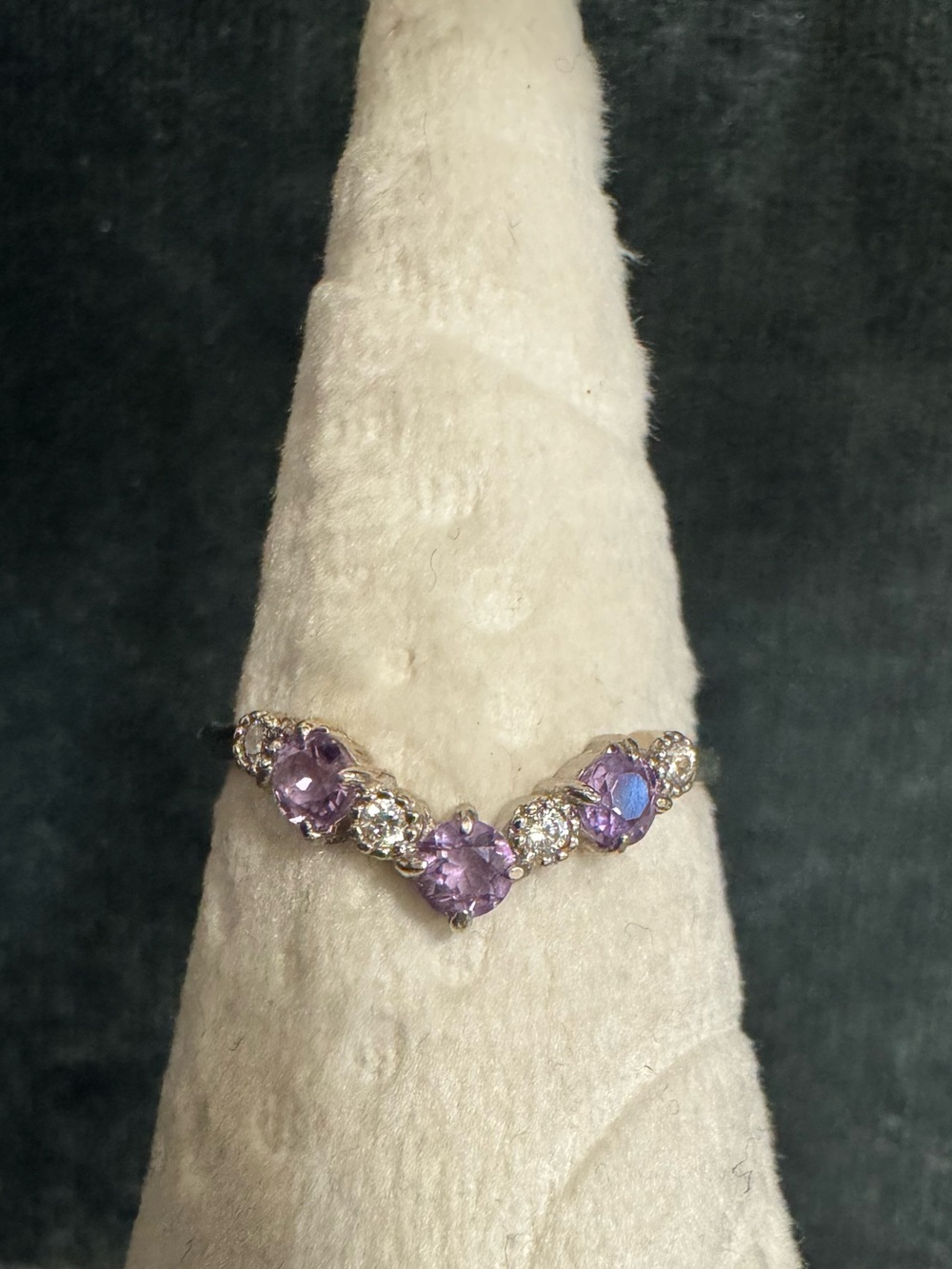 S925 amethyst cz band purple wedding band jacket V ring 6.75 7 6.5 silver
